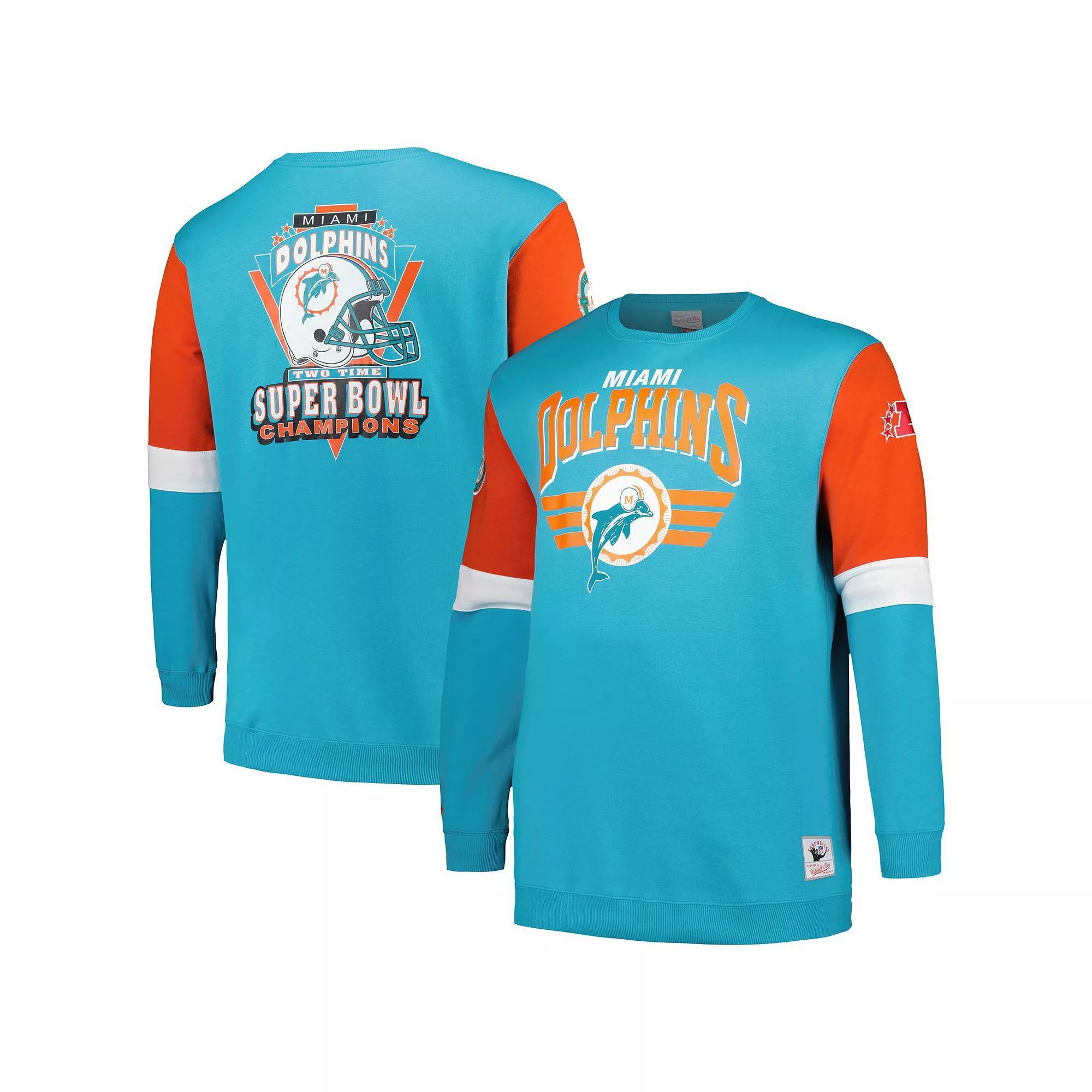 Men's Mitchell & Ness Aqua Miami Dolphins Big & Tall Fleece Pullover Hoodie, Size: XLT, Turquoise A Product Image