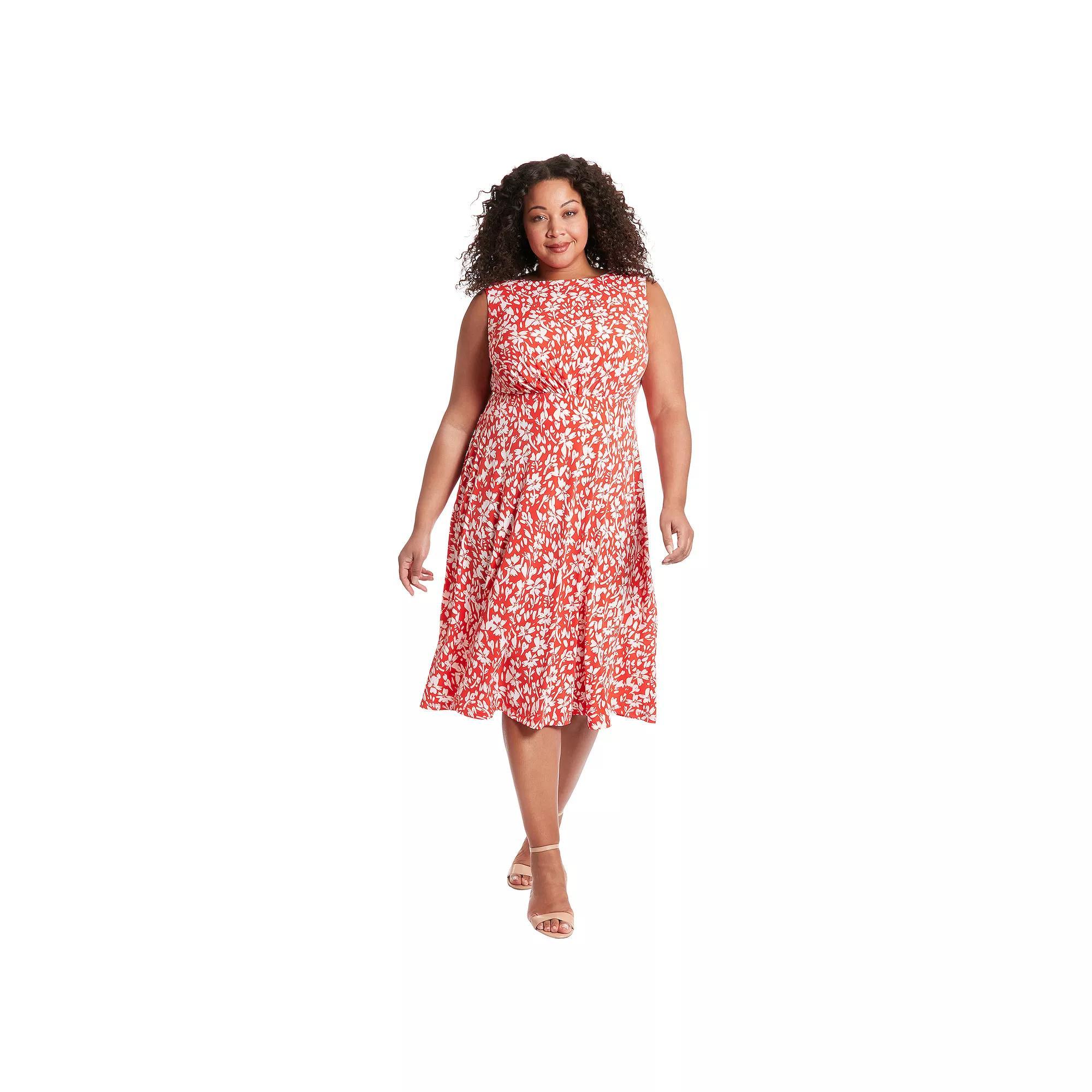 Plus Size London Times Midi Dress, Women's, Size: 18 W, Red White Product Image