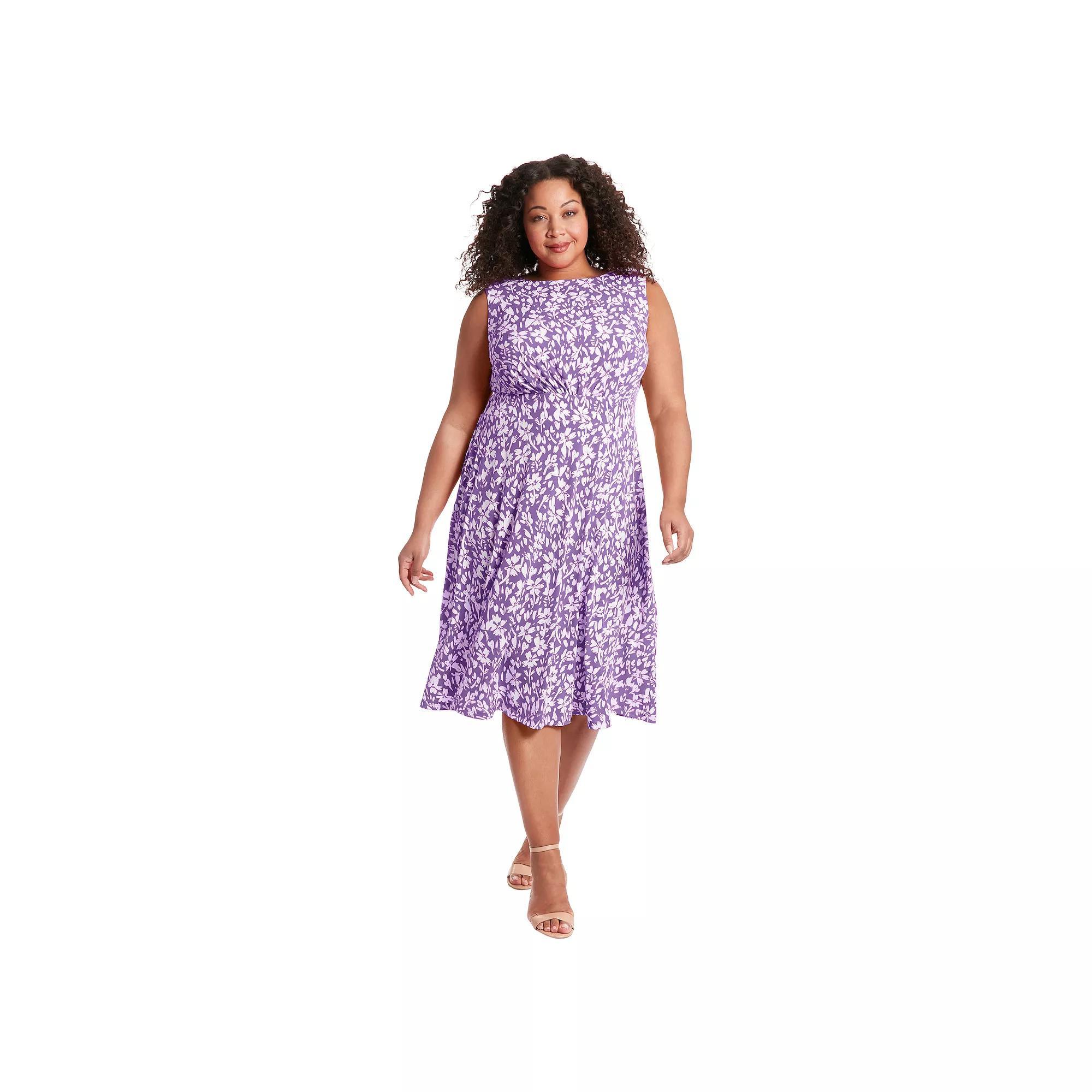 Plus Size London Times Midi Dress, Women's, Size: 18 W, Red White Product Image