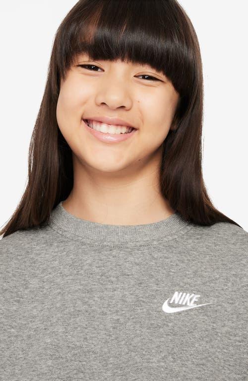 Nike Kids' Sportswear Club Fleece Crewneck Sweatshirt in Dark Grey Heather/White at Nordstrom Product Image