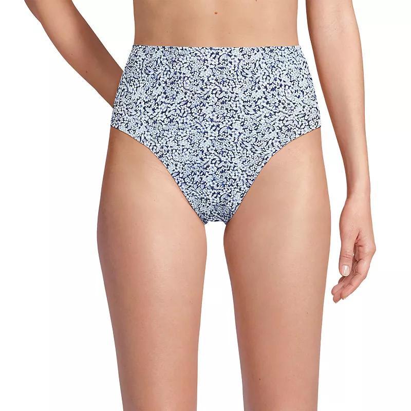 Women's Lands' End Smoothing High Waisted Bikini Bottoms, Size: 12, Deep  Blue Floral Product Image