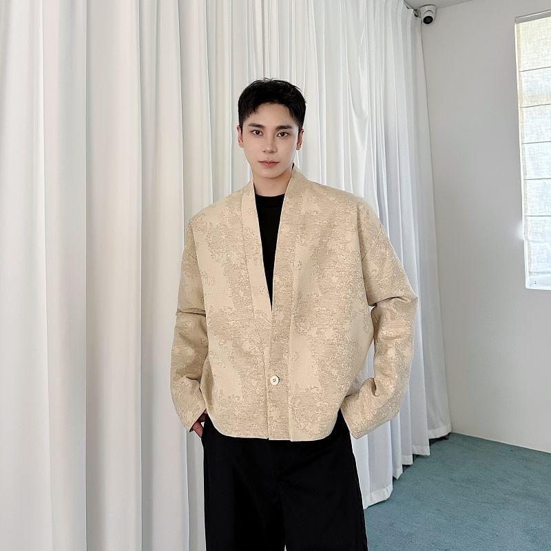 V-Neck Jacquard Button Jacket Product Image