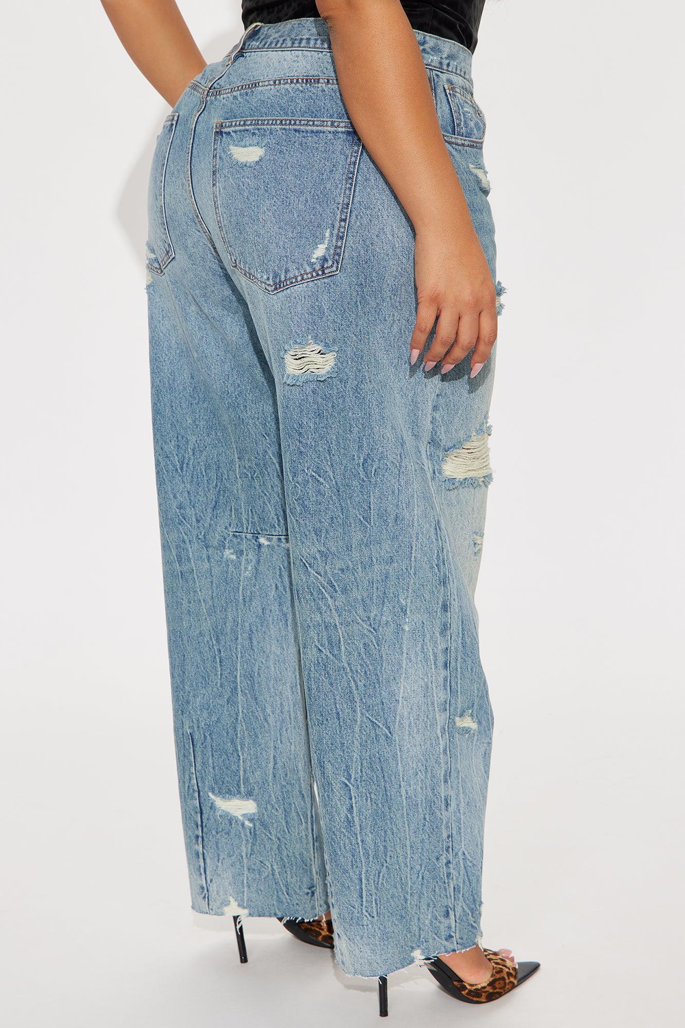 Bexy Destructed Barrel Wide Leg Jeans - Medium Wash Product Image