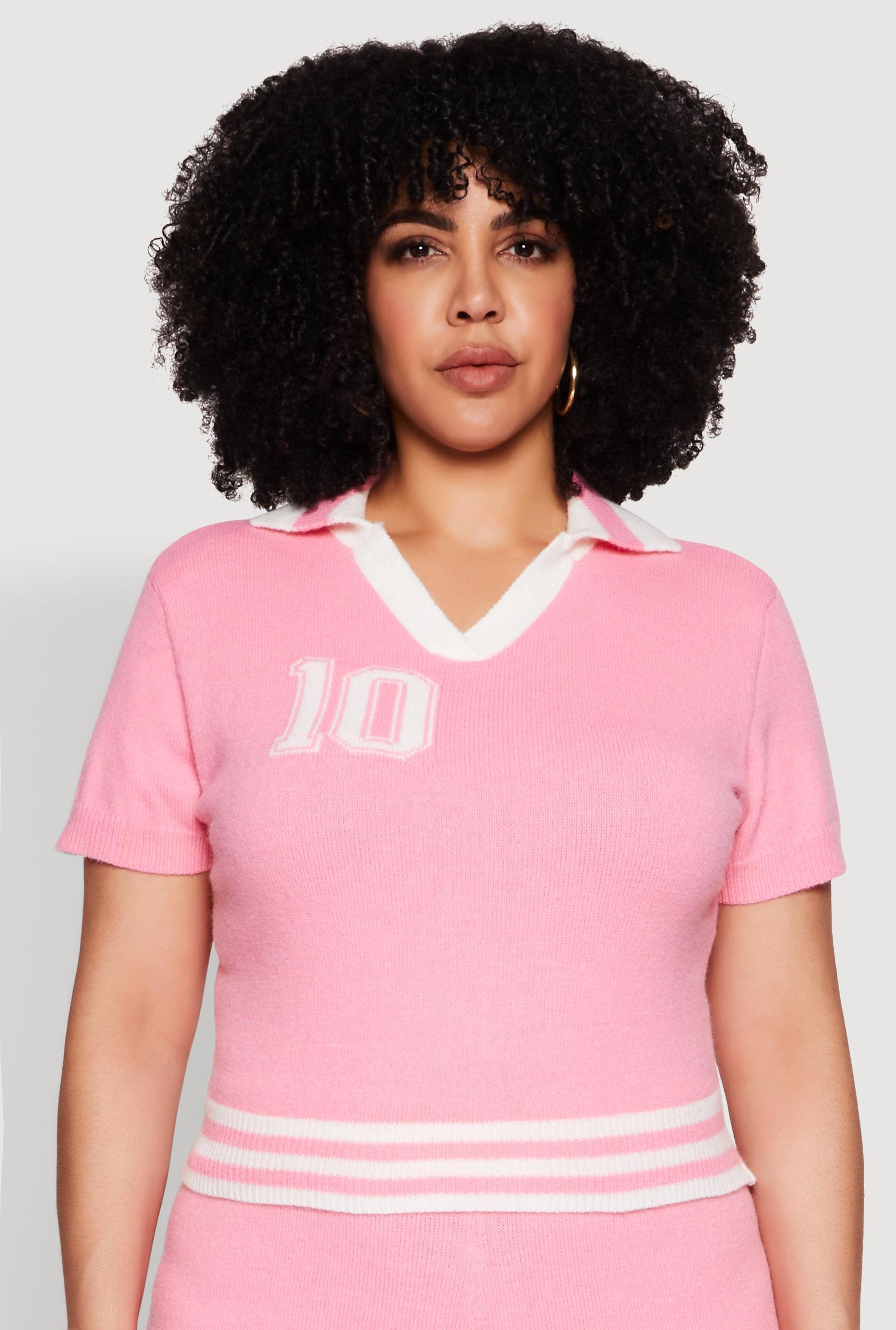 Womens Plus Size Daisy 10 Graphic Varsity Stripe Crop Top Product Image