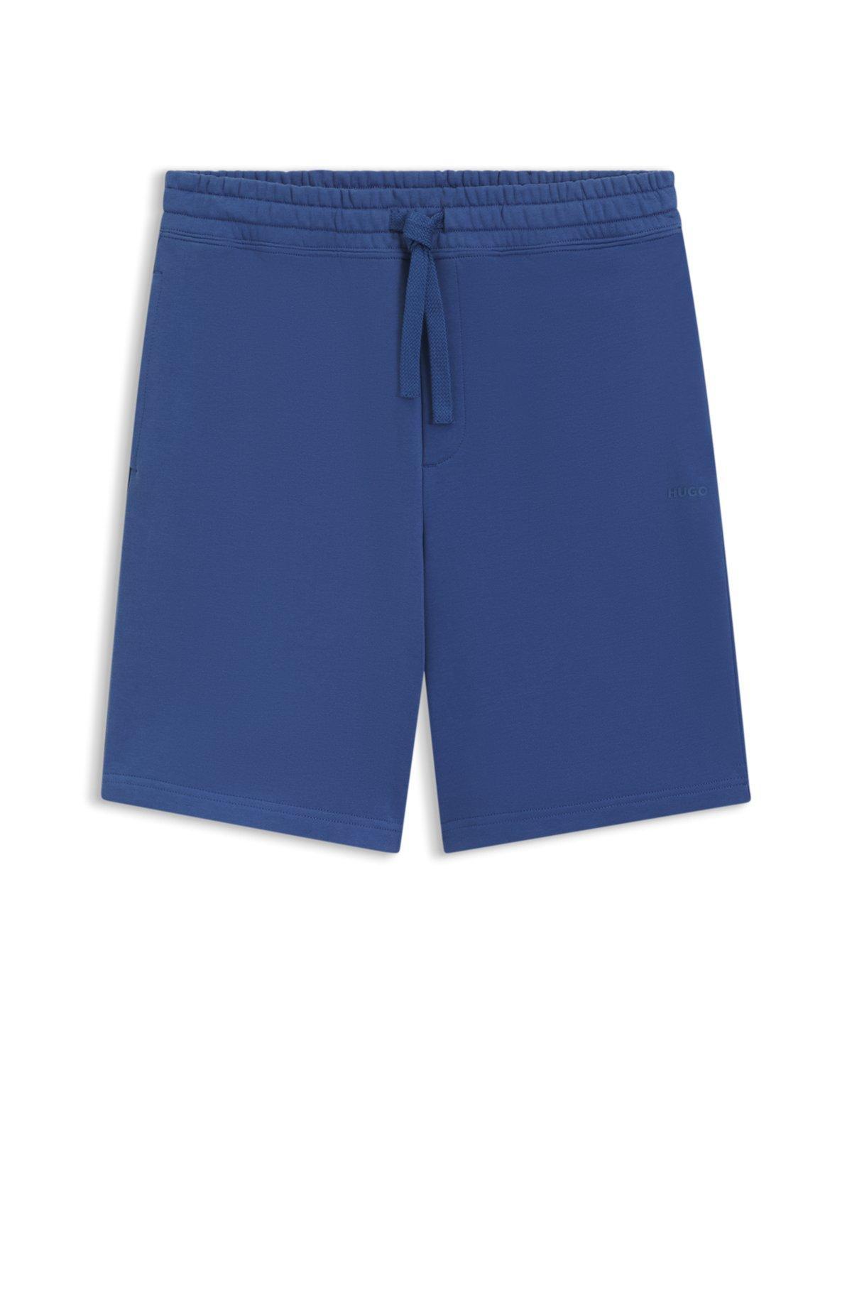HUGO - Relaxed-fit shorts in cotton terry with logo print - Blue Product Image