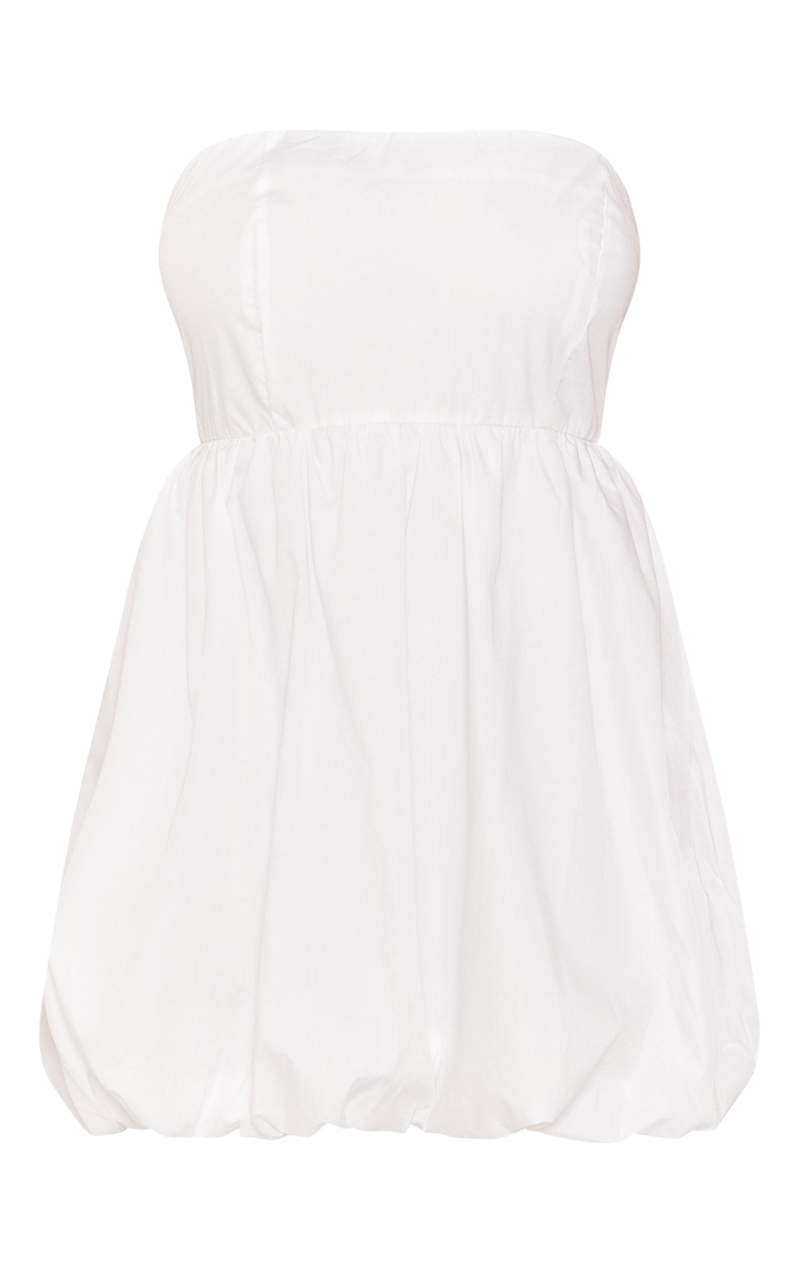 Plus White Bandeau Puffball Mini Dress Product Image