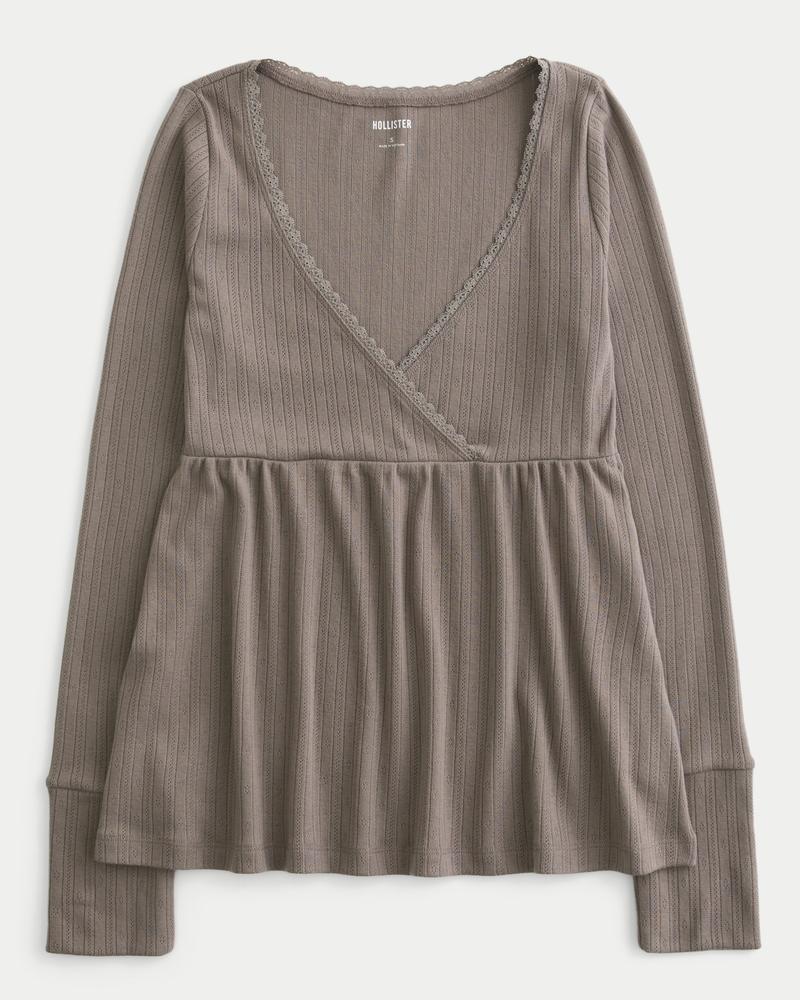 Easy Long-Sleeve Pointelle Babydoll Top Product Image