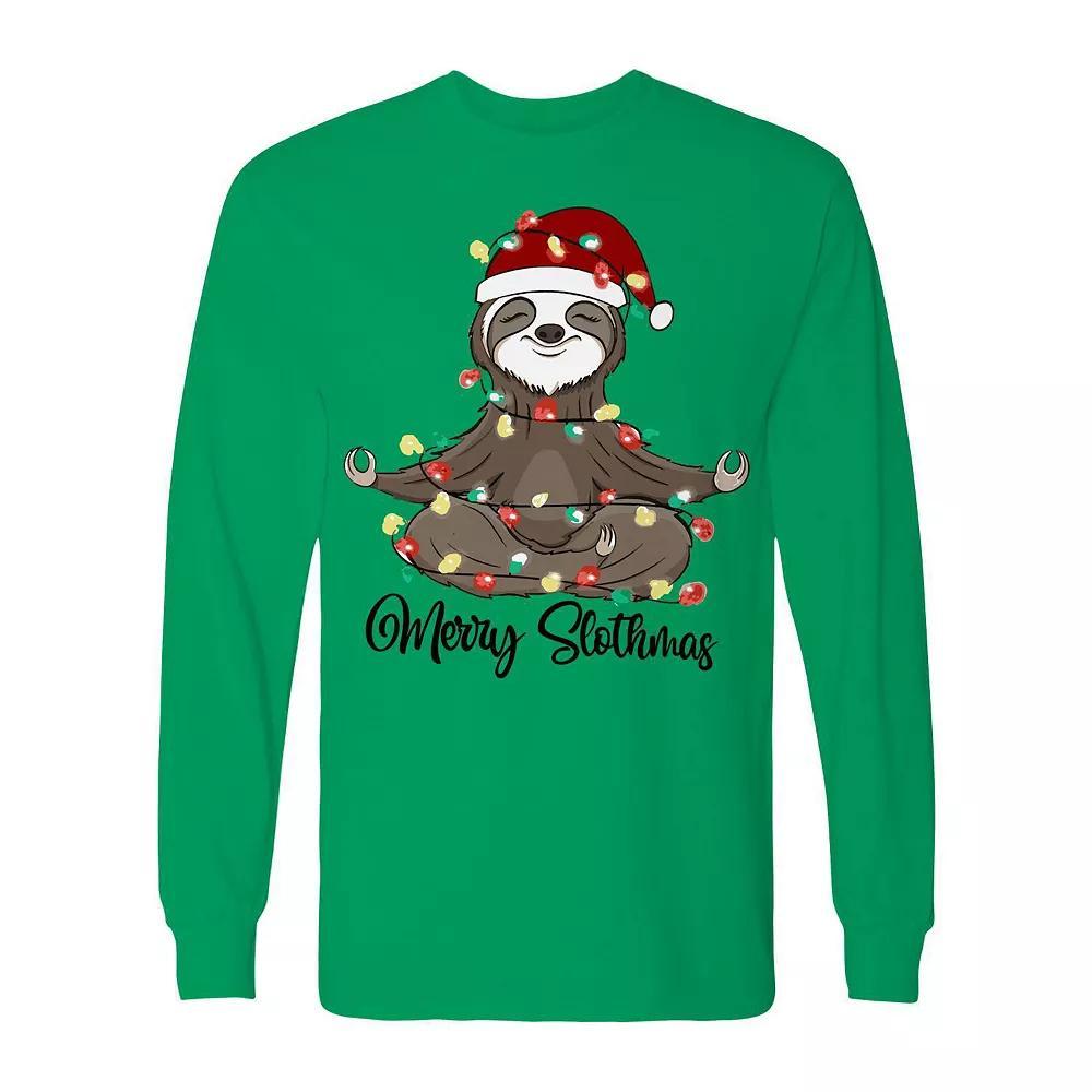 Men's Christmas Merry Slothmas Long Sleeve Graphic Tee, Size: Medium, White Product Image