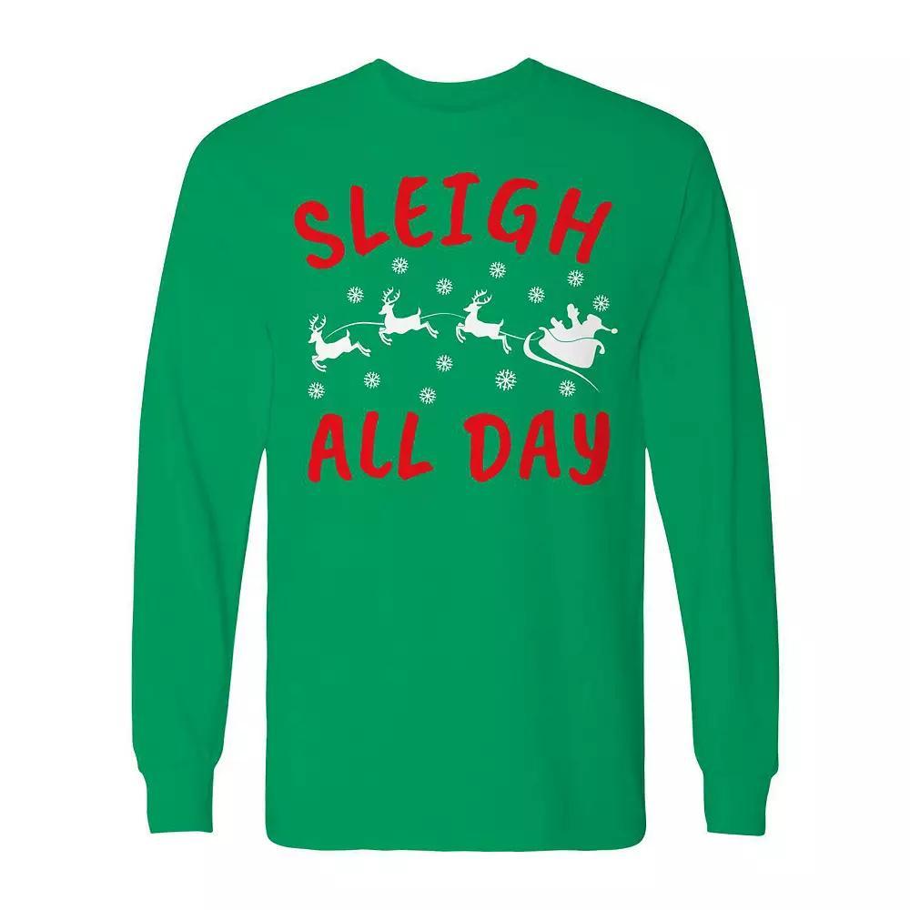 Men's Christmas Sleigh All Day Long Sleeve Graphic Tee, Size: Medium, Black Product Image