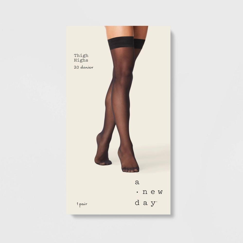 Womens 20D Sheer Thigh Highs - A New Day Black M/L: Solid Knit Hosiery, Closed Toe Product Image