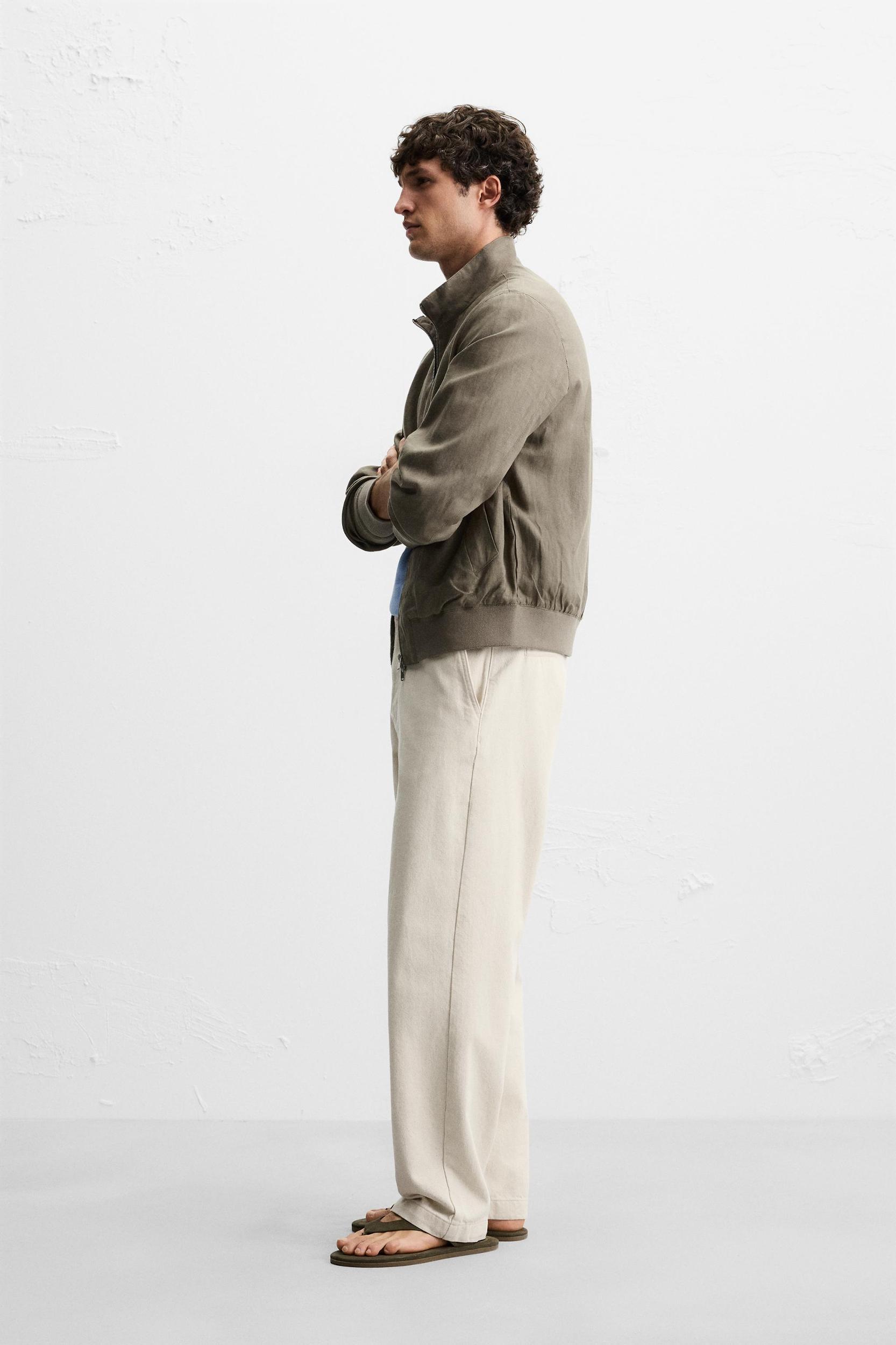 100% LINEN BOMBER JACKET Product Image