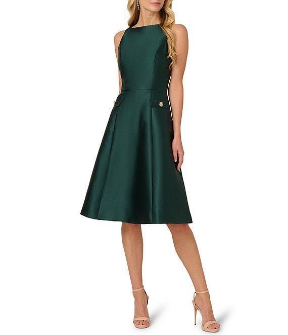 Adrianna Papell Mikado Boat Neck Button Sleeveless Midi Dress Product Image