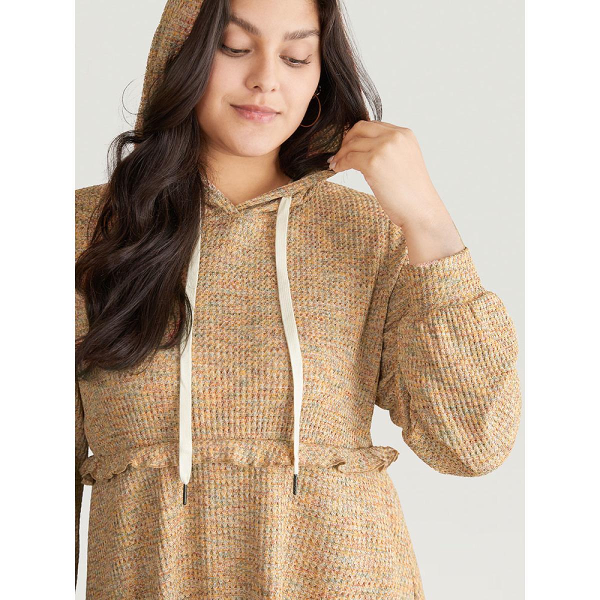 Plus Size Waffle Knit Ruffles Hooded Sweatshirt Women Multicolor Casual Texture Hooded Dailywear Sweatshirts BloomChic 30/6X Product Image