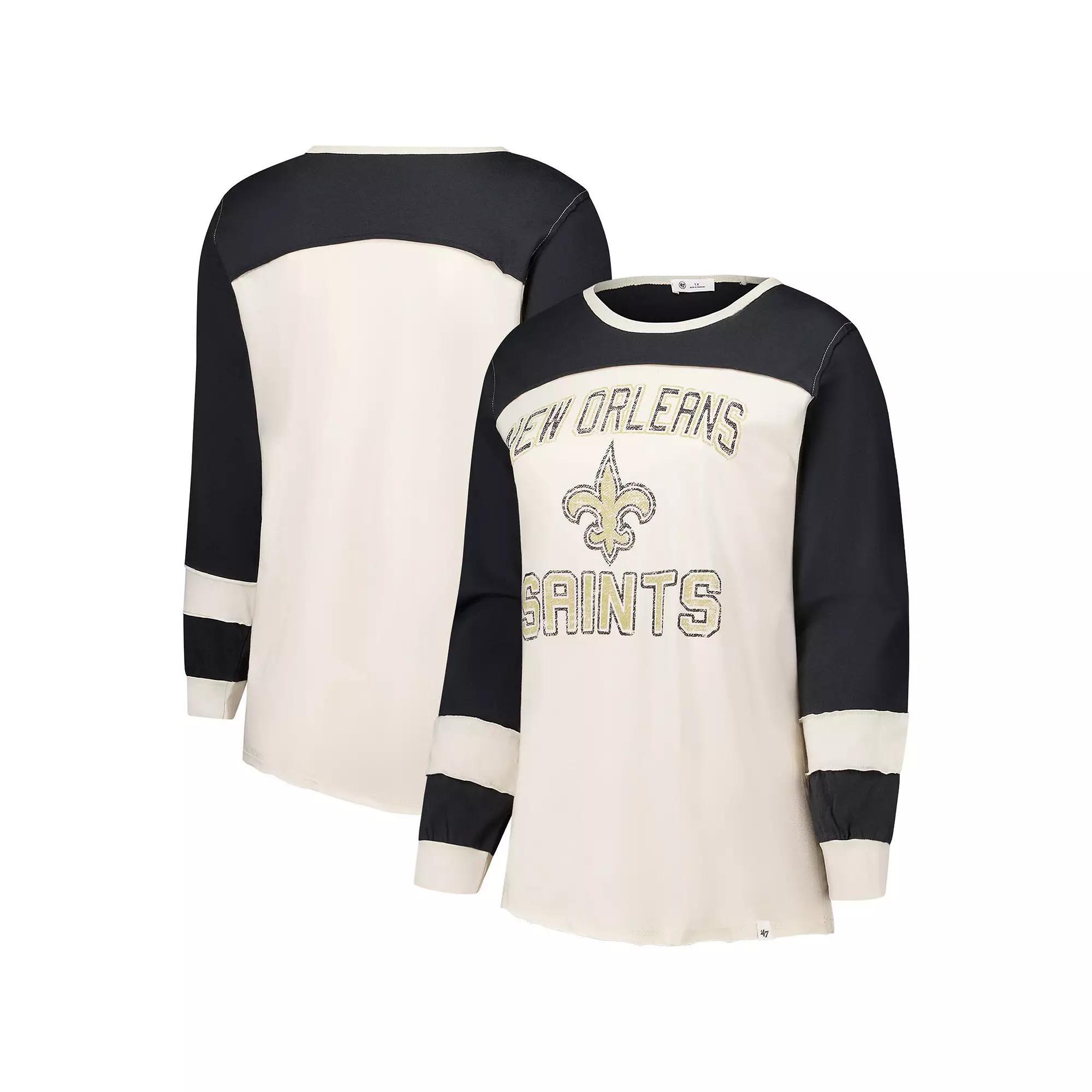 Women's Profile Cream/Black New Orleans Saints Double Header Curve Toni Long Sleeve T-Shirt, Size: 4XL, Beige Product Image