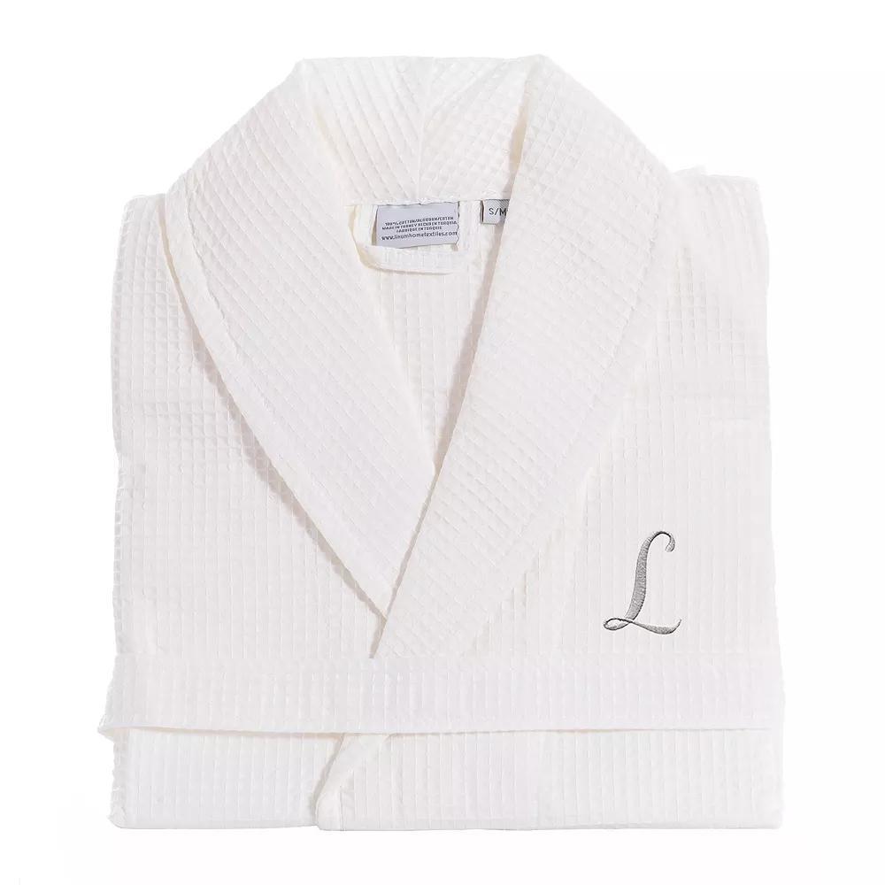 Linum Home Textiles Turkish Cotton Personalized Waffle Weave Bathrobe, Women's, Size: Small/Medium, White Gray J Product Image