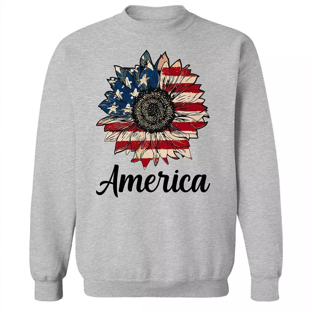 Junior's America Sunflower Script Graphic Fleece Sweatshirt, Women's, Size: Small, Sport Gray Product Image