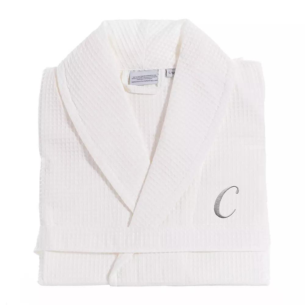 Linum Home Textiles Turkish Cotton Personalized Waffle Weave Bathrobe, Women's, Size: Large/XL, White Gray F Product Image