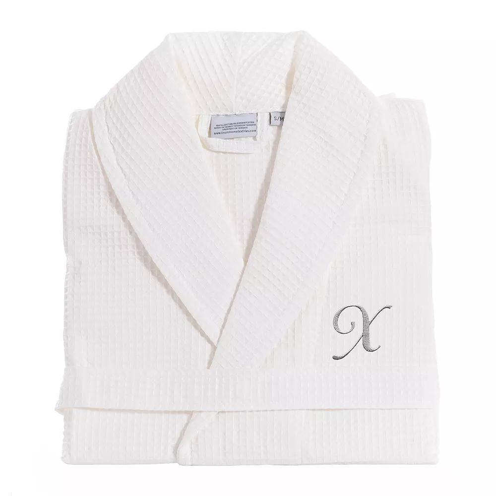 Linum Home Textiles Turkish Cotton Personalized Waffle Weave Bathrobe, Women's, Size: Small/Medium, White Gray J Product Image