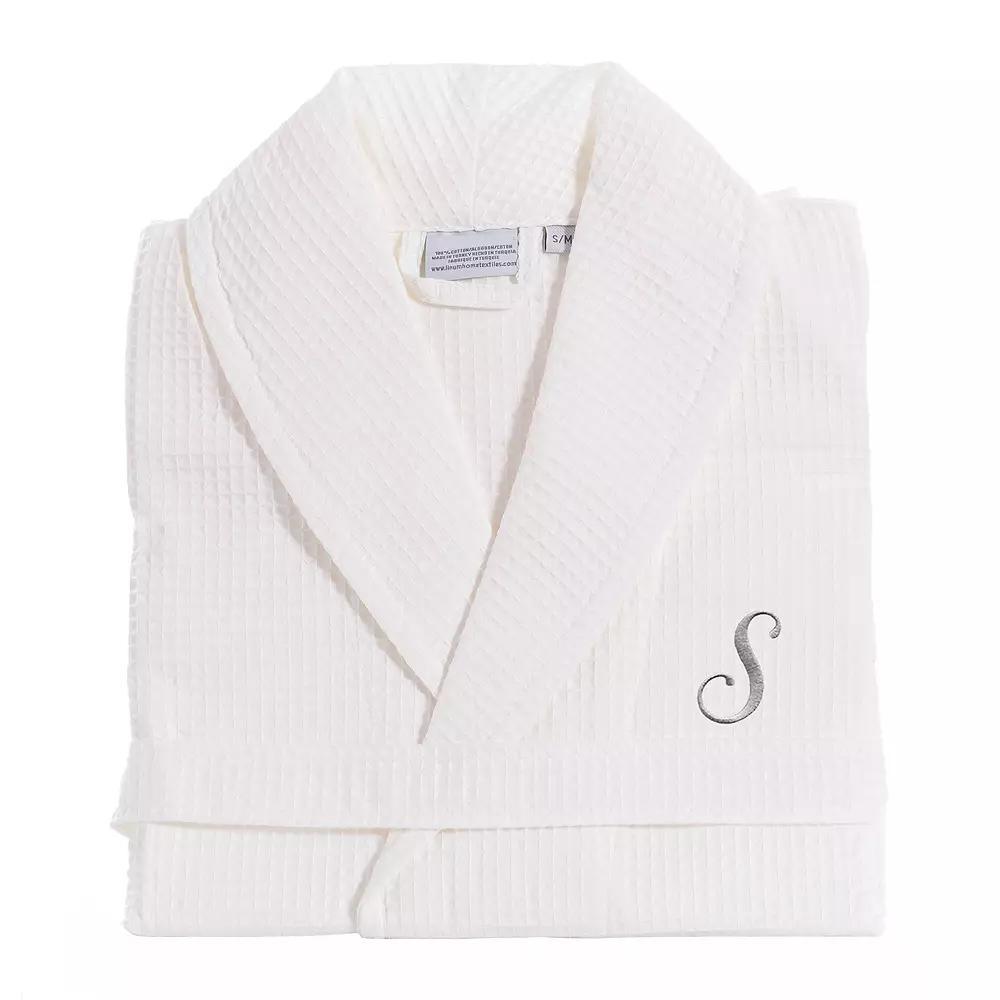 Linum Home Textiles Turkish Cotton Personalized Waffle Weave Bathrobe, Women's, Size: Small/Medium, White Gray W Product Image