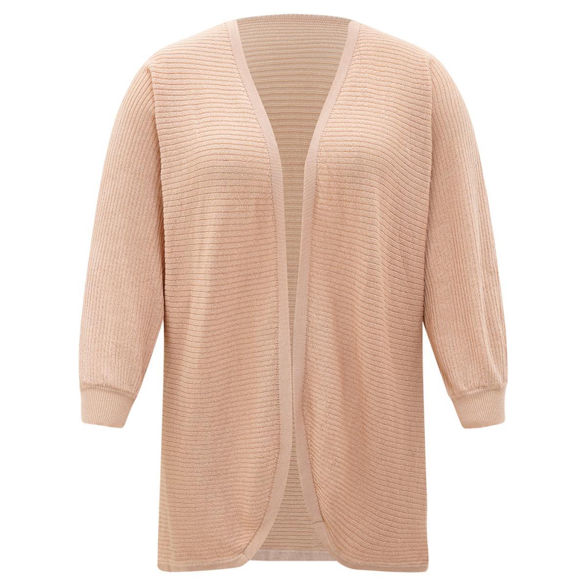 Plus Size Plain Textured Curved Hem Cardigan Champagne Women Casual Loose Long Sleeve Everyday Cardigans BloomChic 10/M Product Image