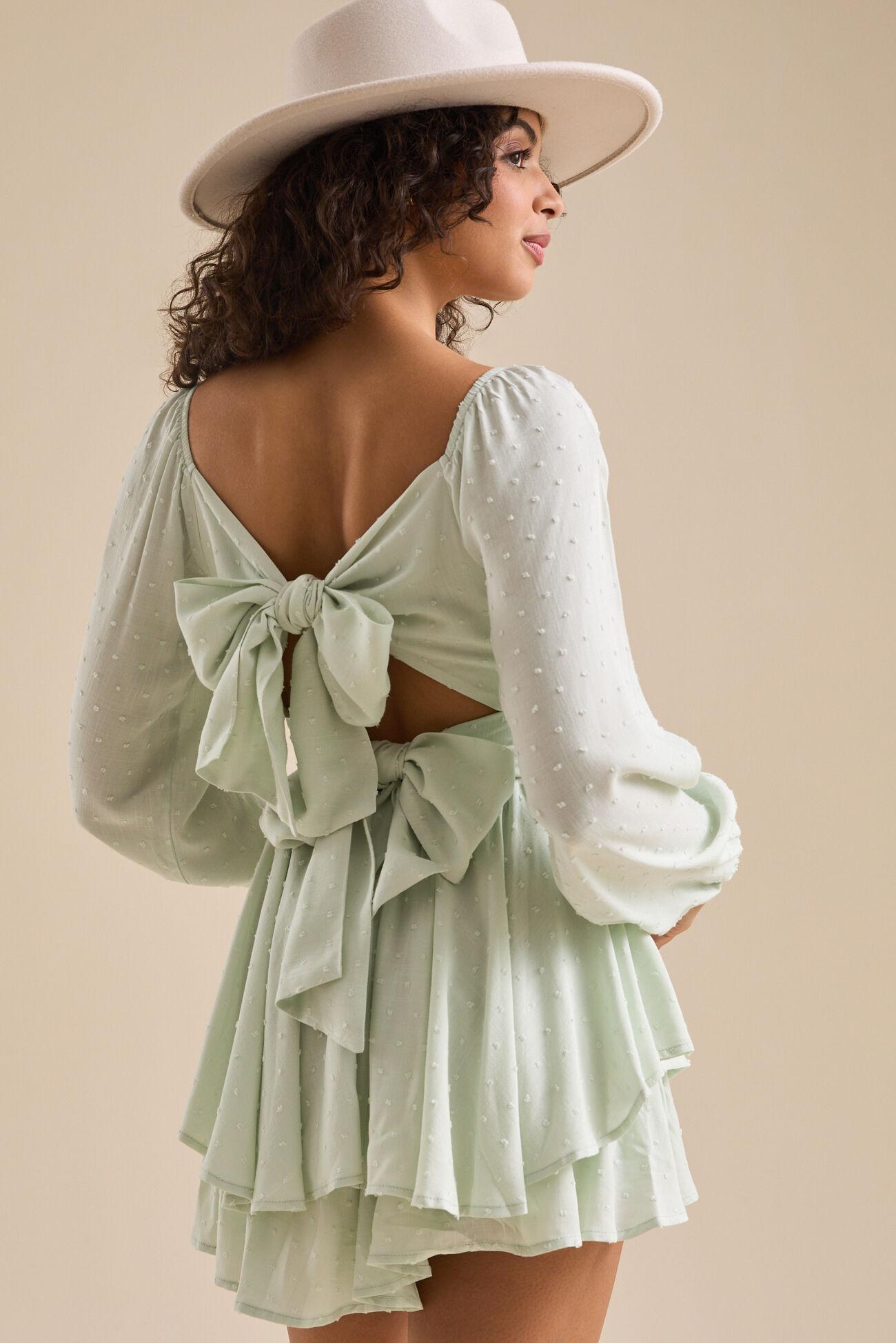 Haisley Clip Dot Double Layered Long Sleeve Romper Product Image