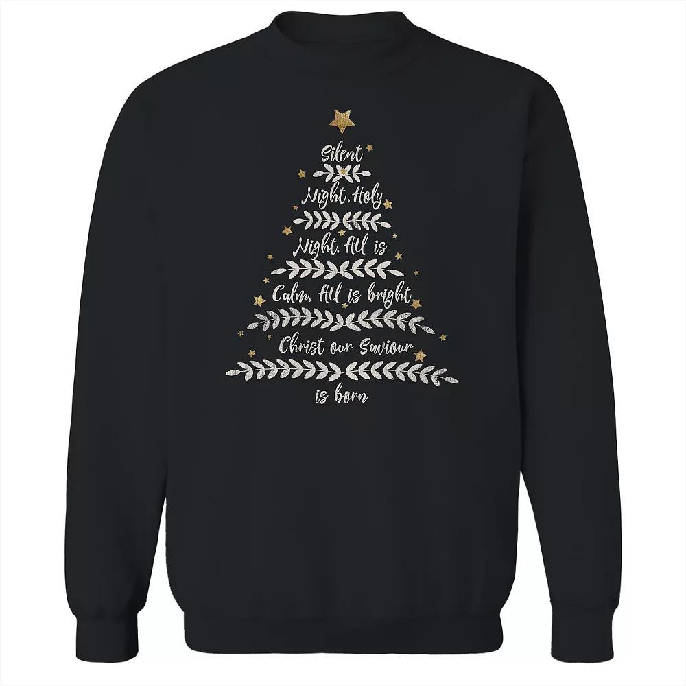 Men's Silent Night Word Tree Fleece Sweatshirt, Women's, Size: Small, Black Product Image
