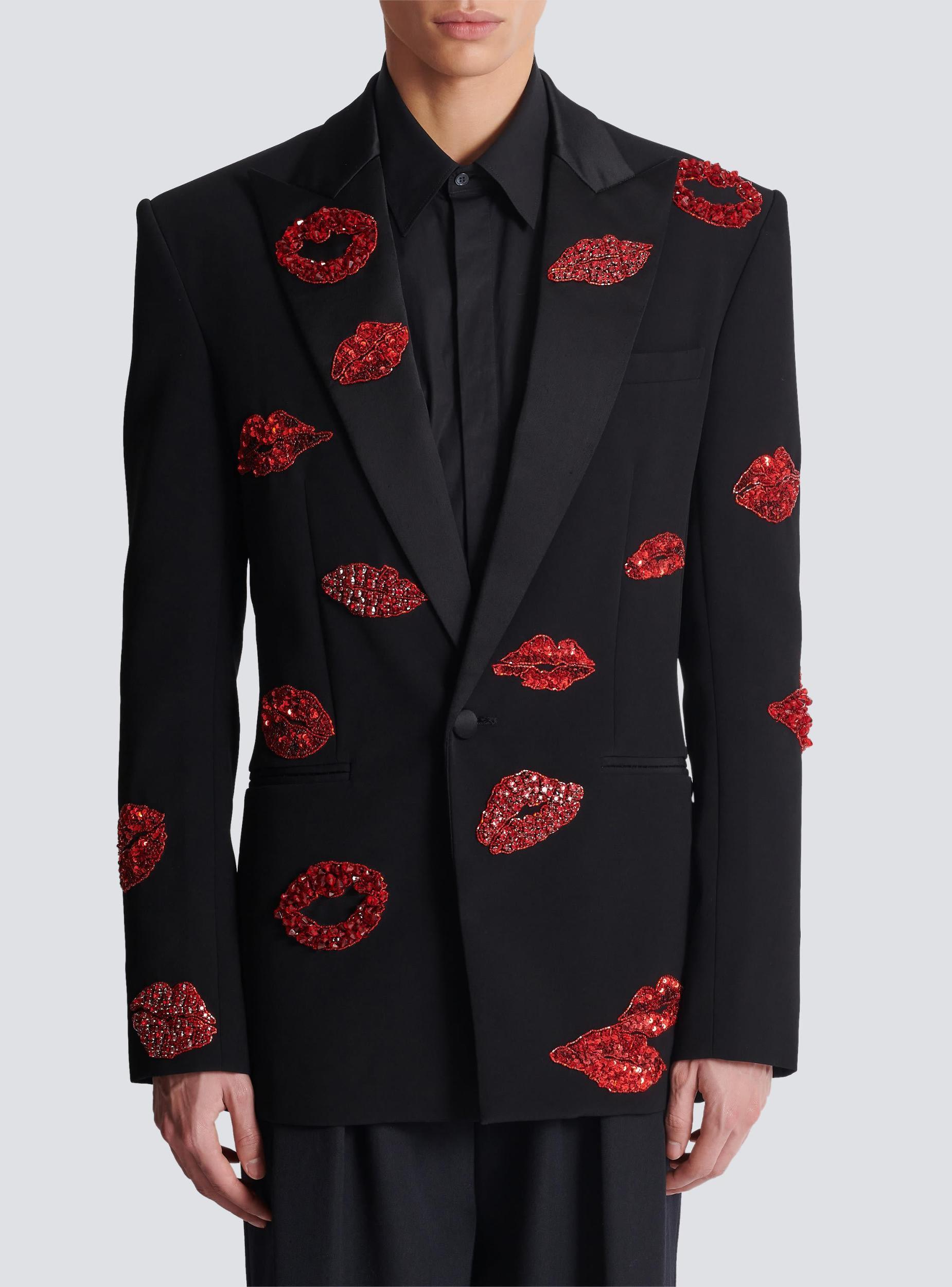 Crepe 1-button jacket with Kiss embroidery Product Image