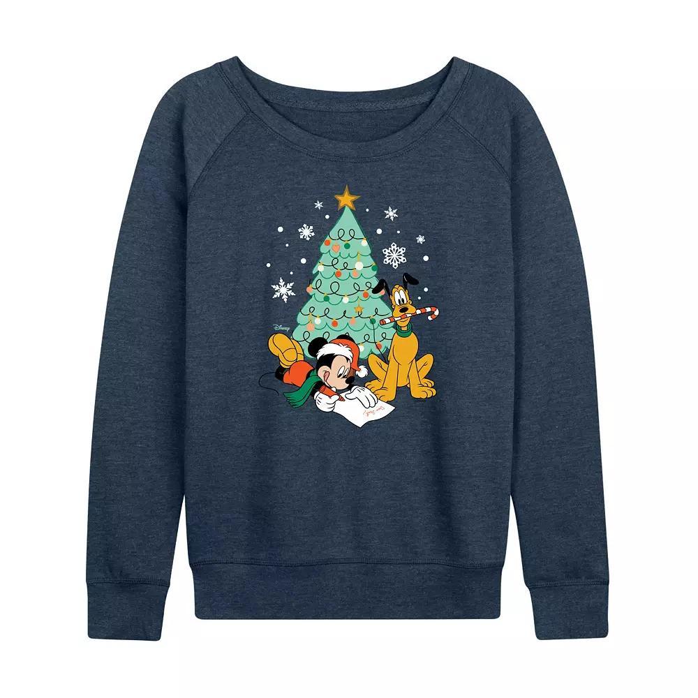 Disney's Mickey Mouse and Pluto Women's Christmas Tree French Terry Long Sleeve Tee, Size: XL, Grey Indigo Product Image