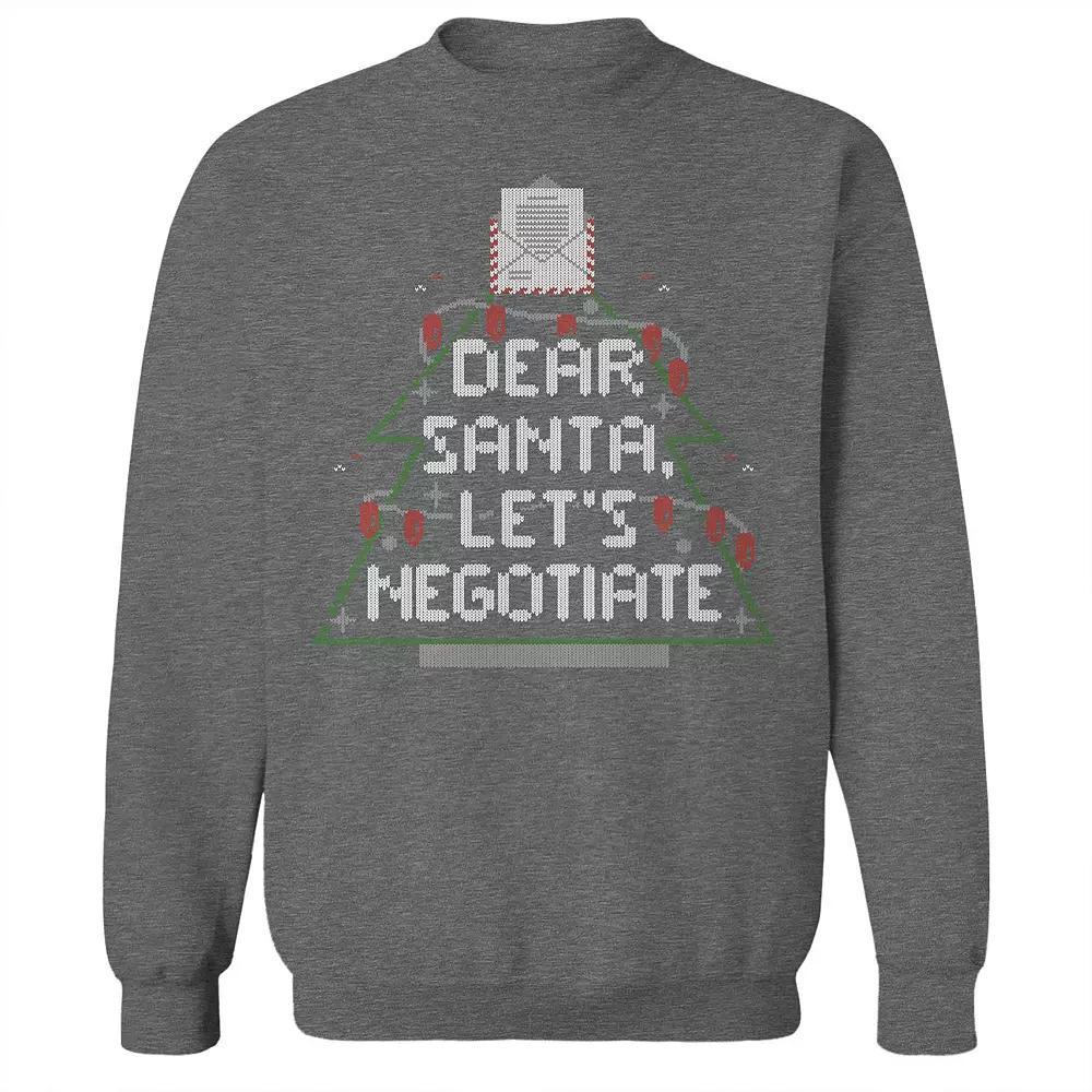 Men's Dear Santa Negotiate Christmas Sweater Graphic Sweatshirt, Size: Medium, Grey Heather Product Image