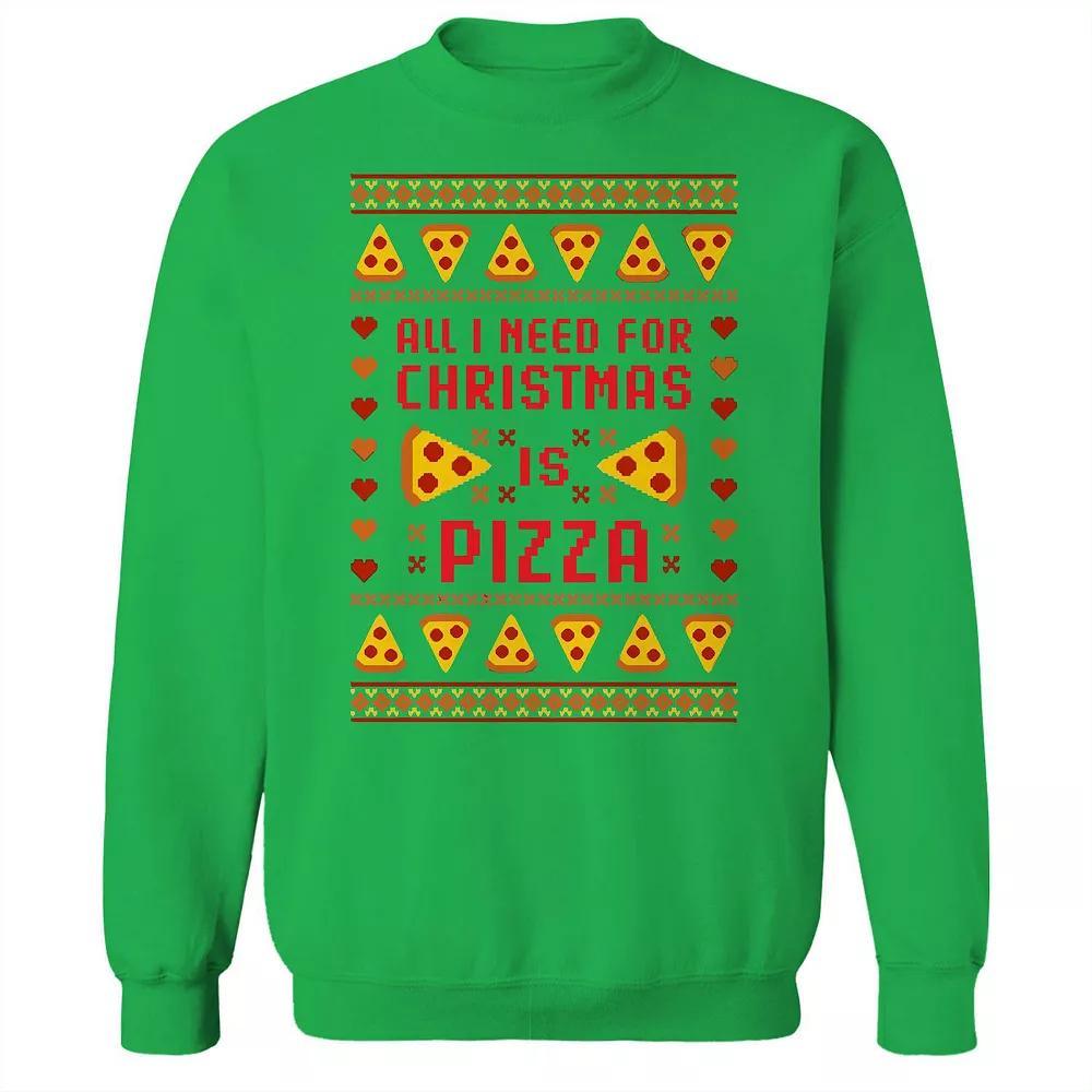 Men's Ugly Christmas Sweater Pizza Graphic Sweatshirt, Size: Small, Irish Green Product Image