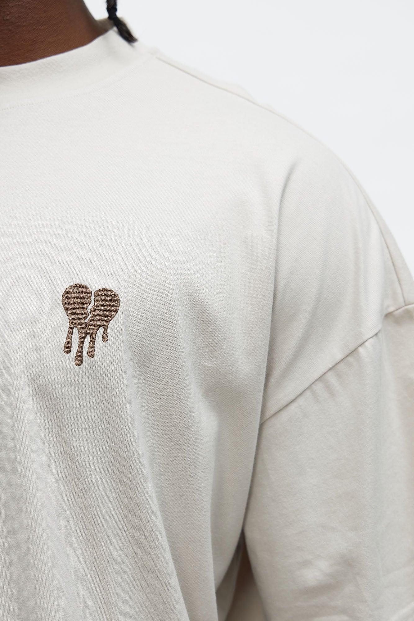 Oversized Mini Embroidery Heavy Weight Boxy tee - Taupe Product Image