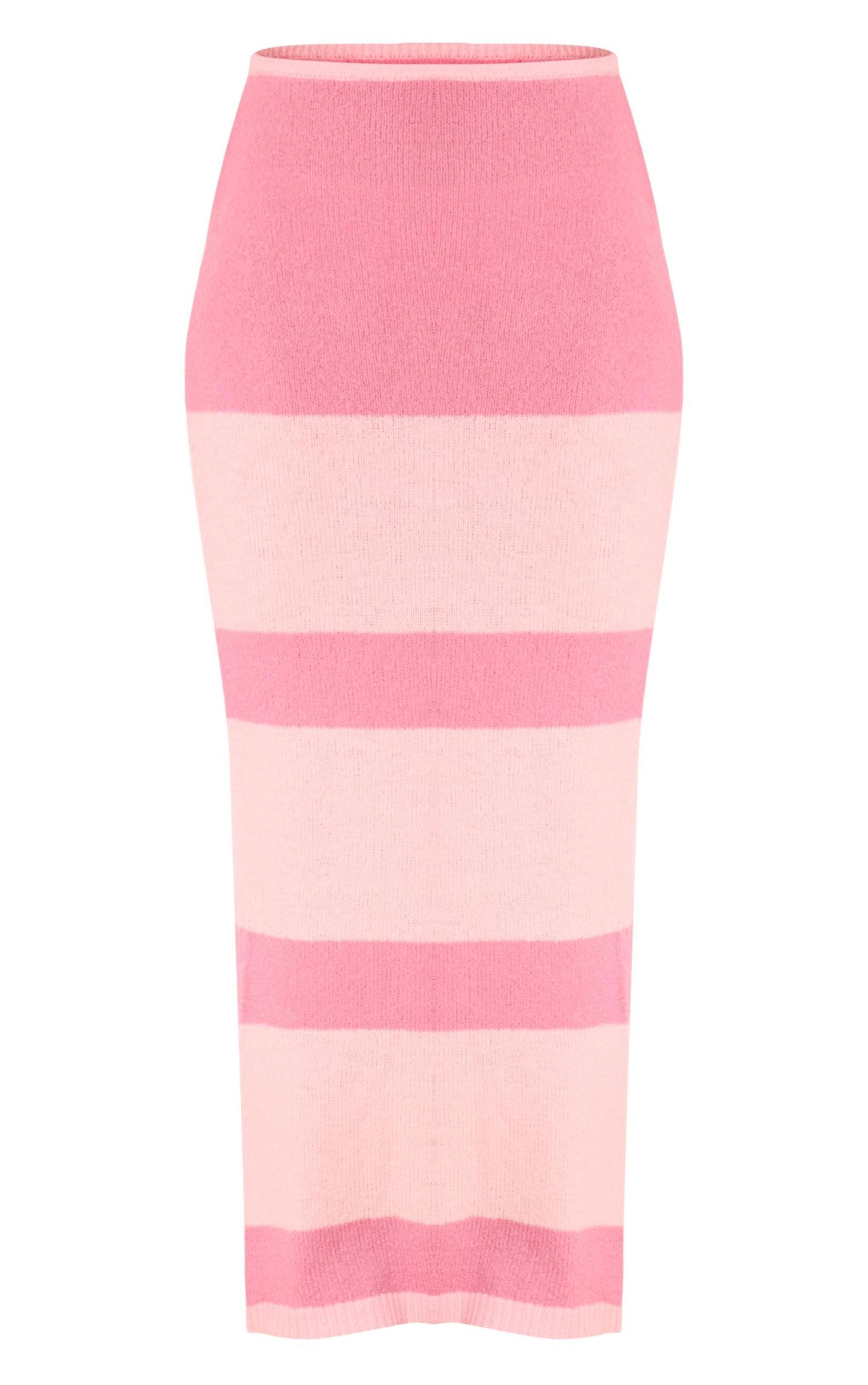 Pink Knit Stripe Detail Maxi Skirt Product Image