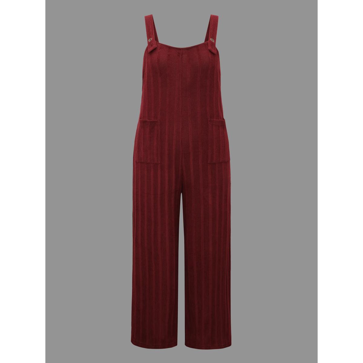 Plus Size Burgundy Textured Pockets Straight Leg Overall Women Casual Sleeveless Non Everyday Loose Jumpsuits BloomChic 28/5X Product Image