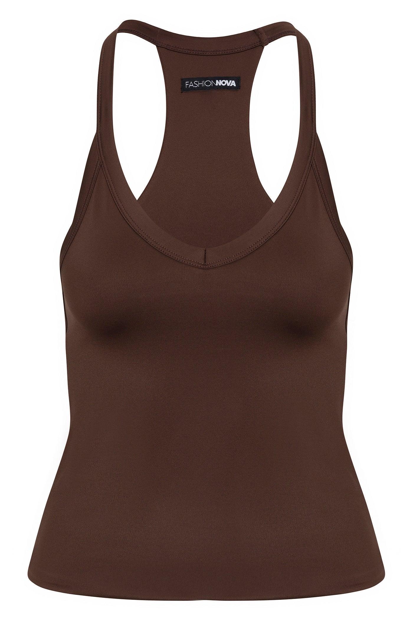 Contour Double Lined V-Neck Tank Top - Chocolate Product Image