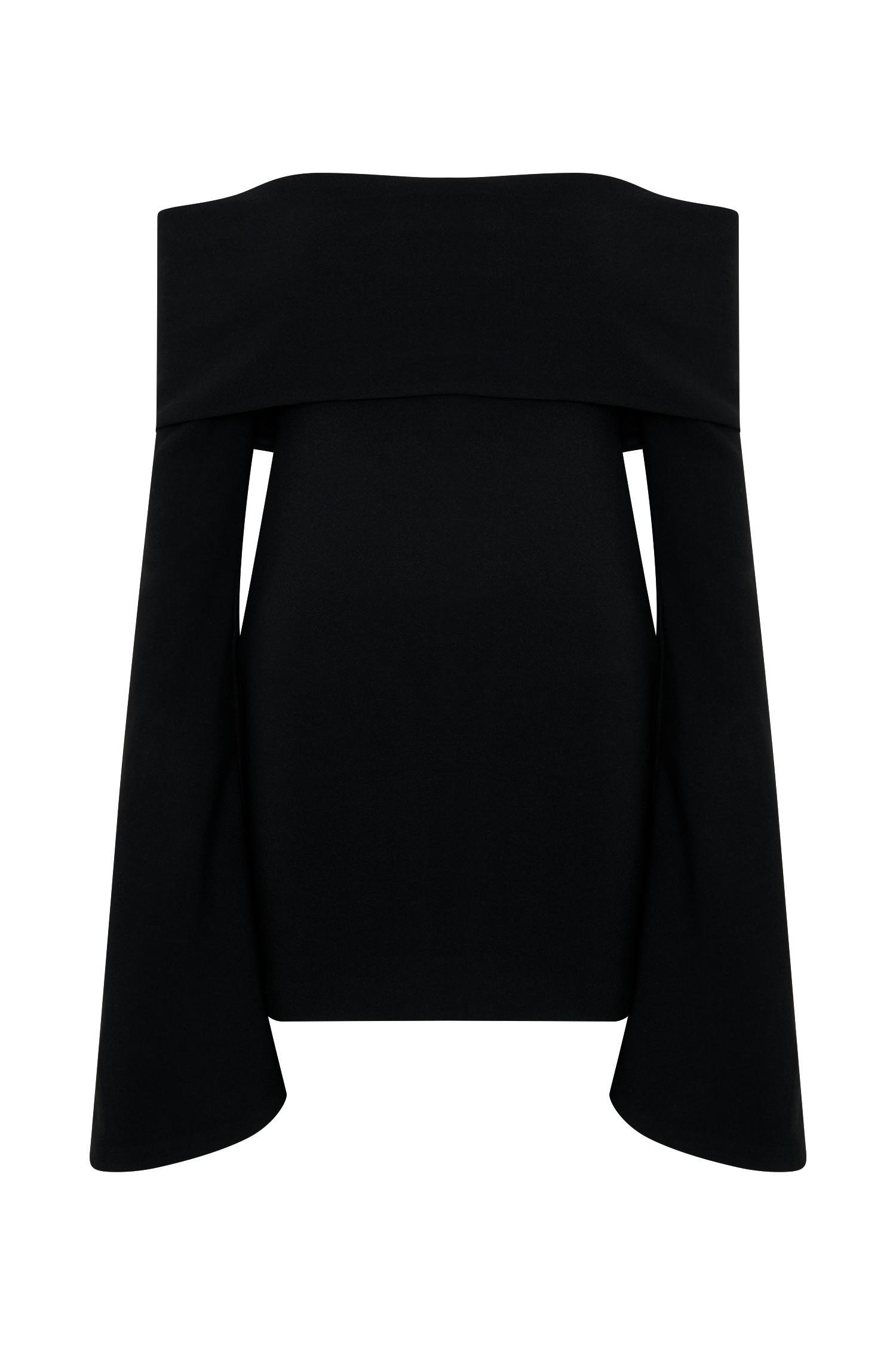 Dominique Off Shoulder Long Sleeve Mini Dress - Black Product Image
