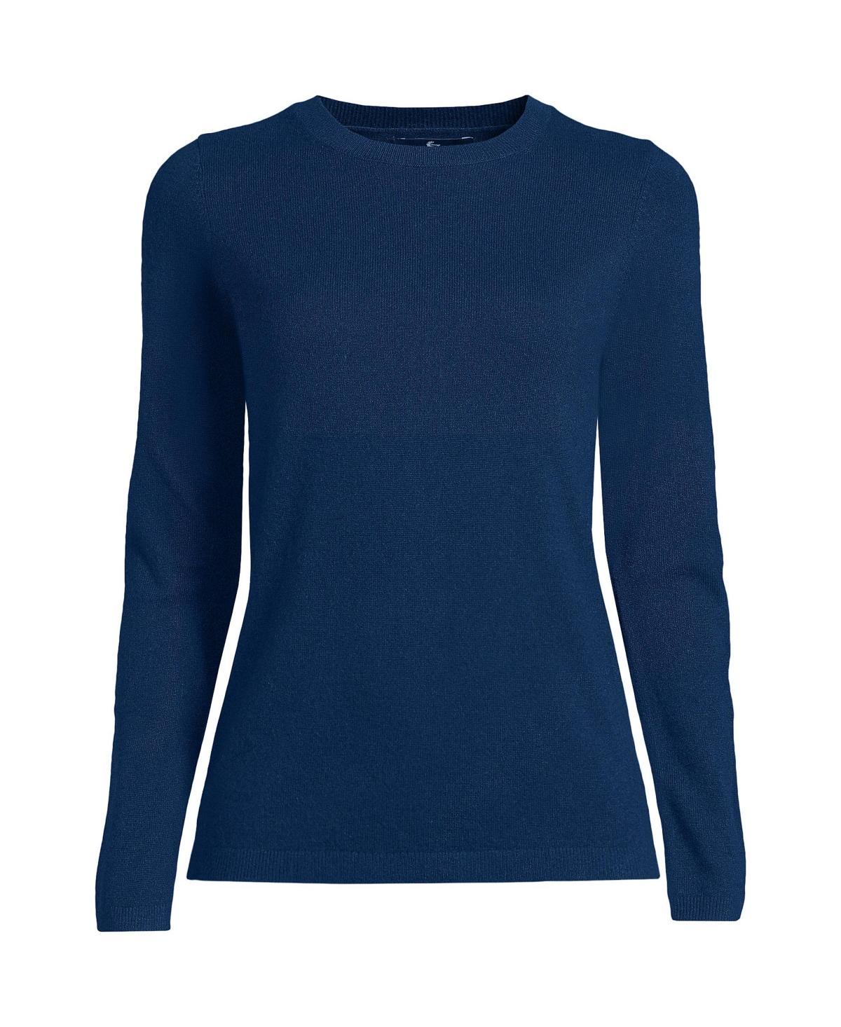 Women's Lands' End Crewneck Cashmere Sweater, Size: XL, Green Donegal Product Image