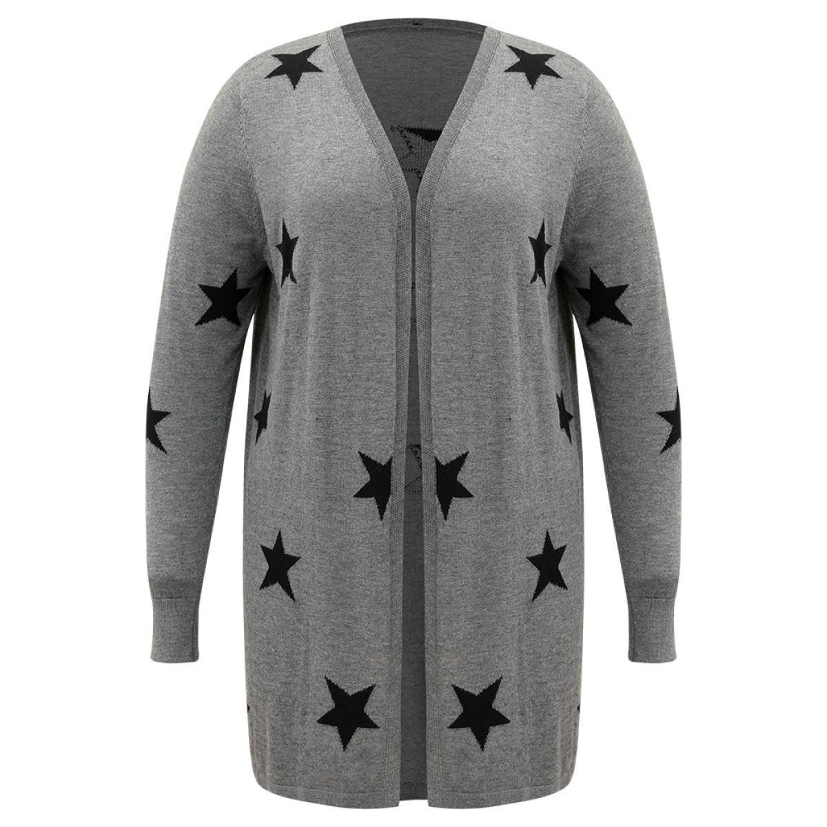 Plus Size Supersoft Essentials Star Print Open Front Cardigan DimGray Women Casual Loose Long Sleeve Dailywear Cardigans BloomChic 28/5X Product Image