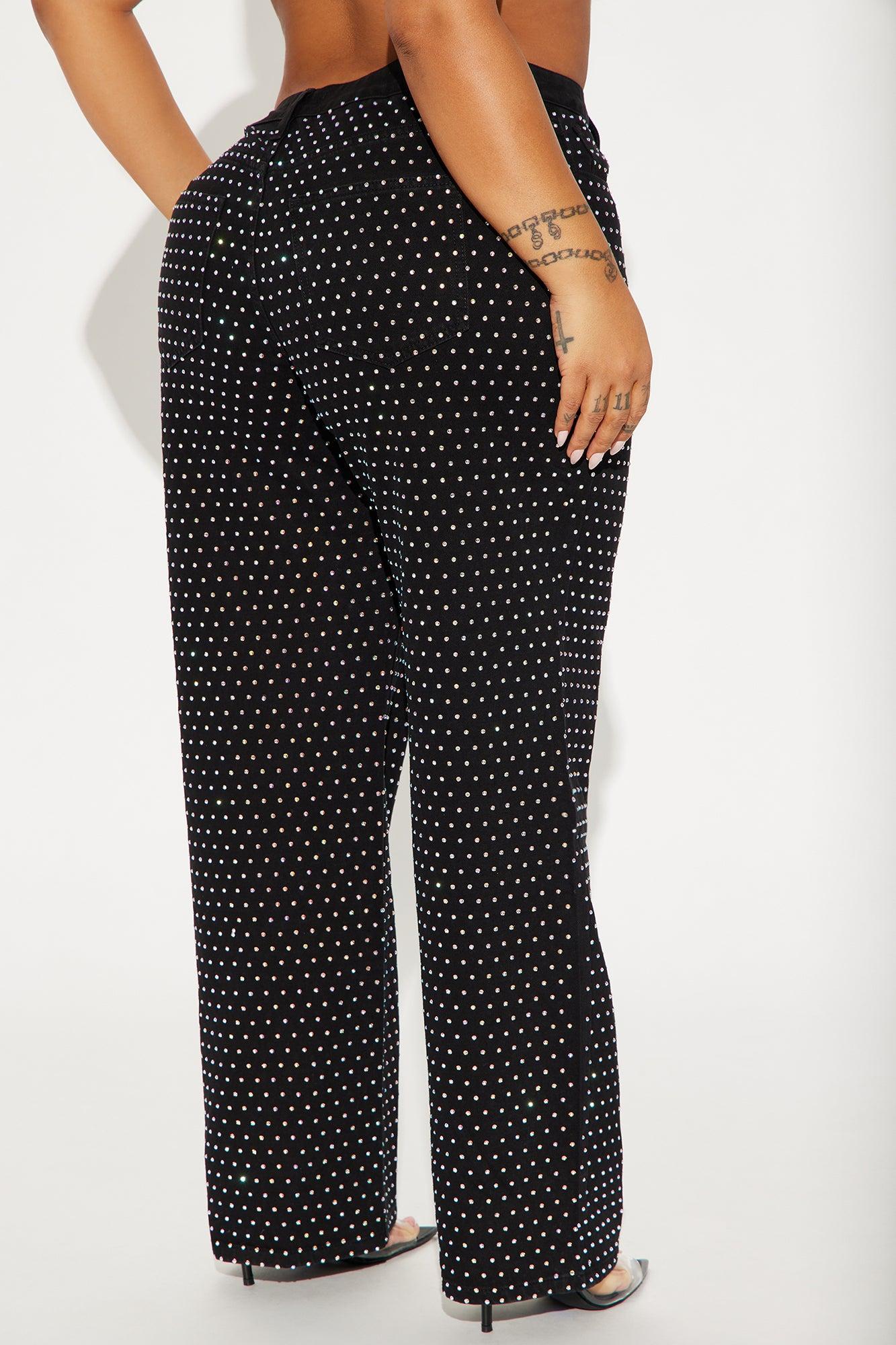 Glo Embellished Wide Leg Jeans - Black Product Image