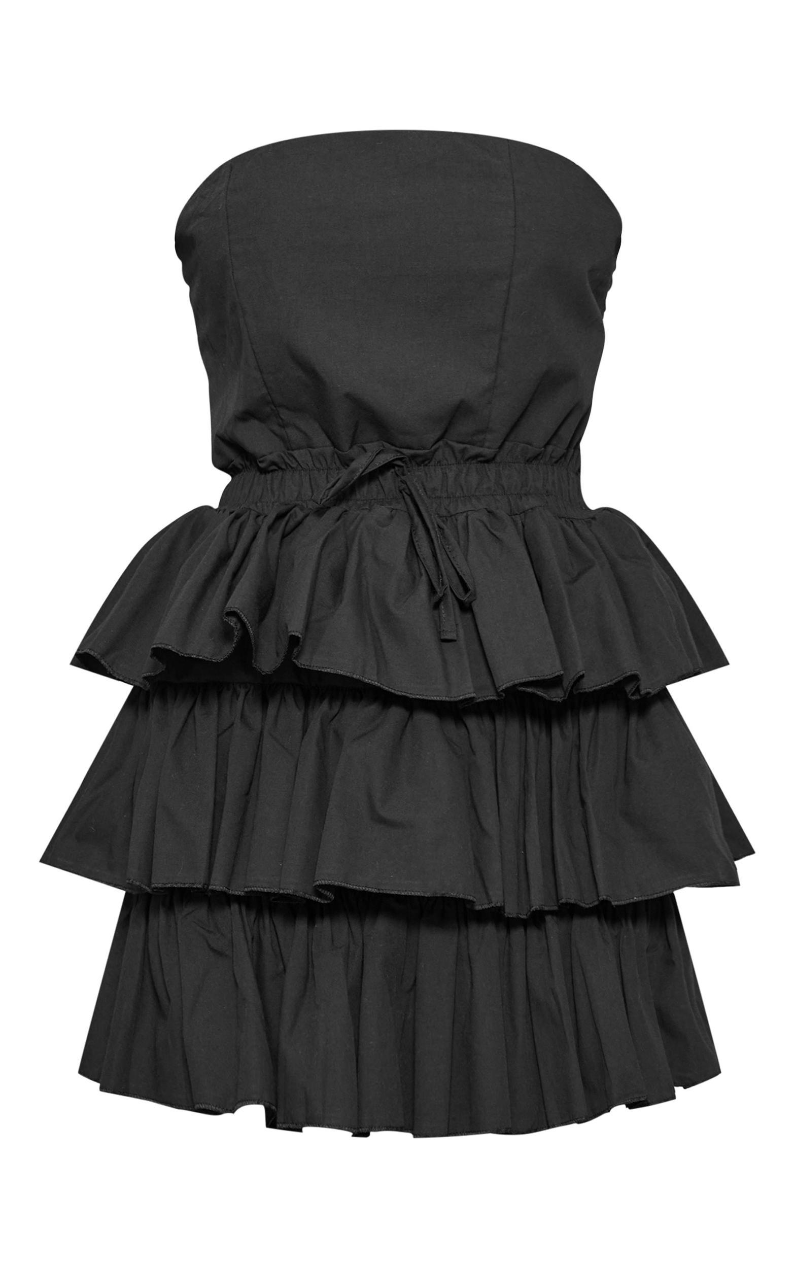 Black Bandeau Tiered Elasticated Waist Mini Dress Product Image