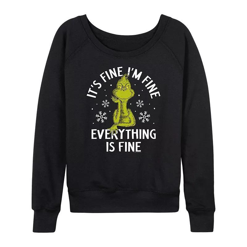 Women's Dr. Seuss Grinch It's Fine I'm Fine French Terry Long Sleeve Tee, Size: Large, Black Product Image
