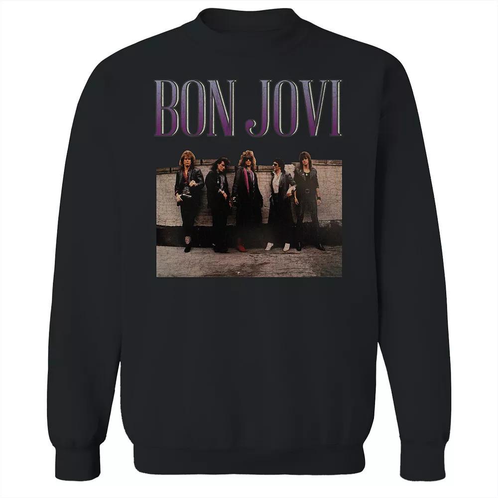 Men's Bon Jovi Roof Photo Graphic Crew Sweatshirt, Size: Large, Black Product Image