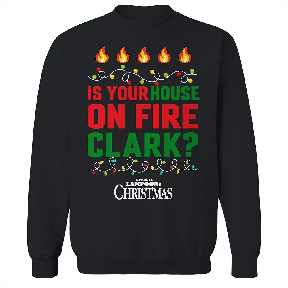 Men's Is Your House on Fire National Lampoon's Christmas Vacation Graphic Fleece Crew Sweatshirt, Size: Large, Black Product Image