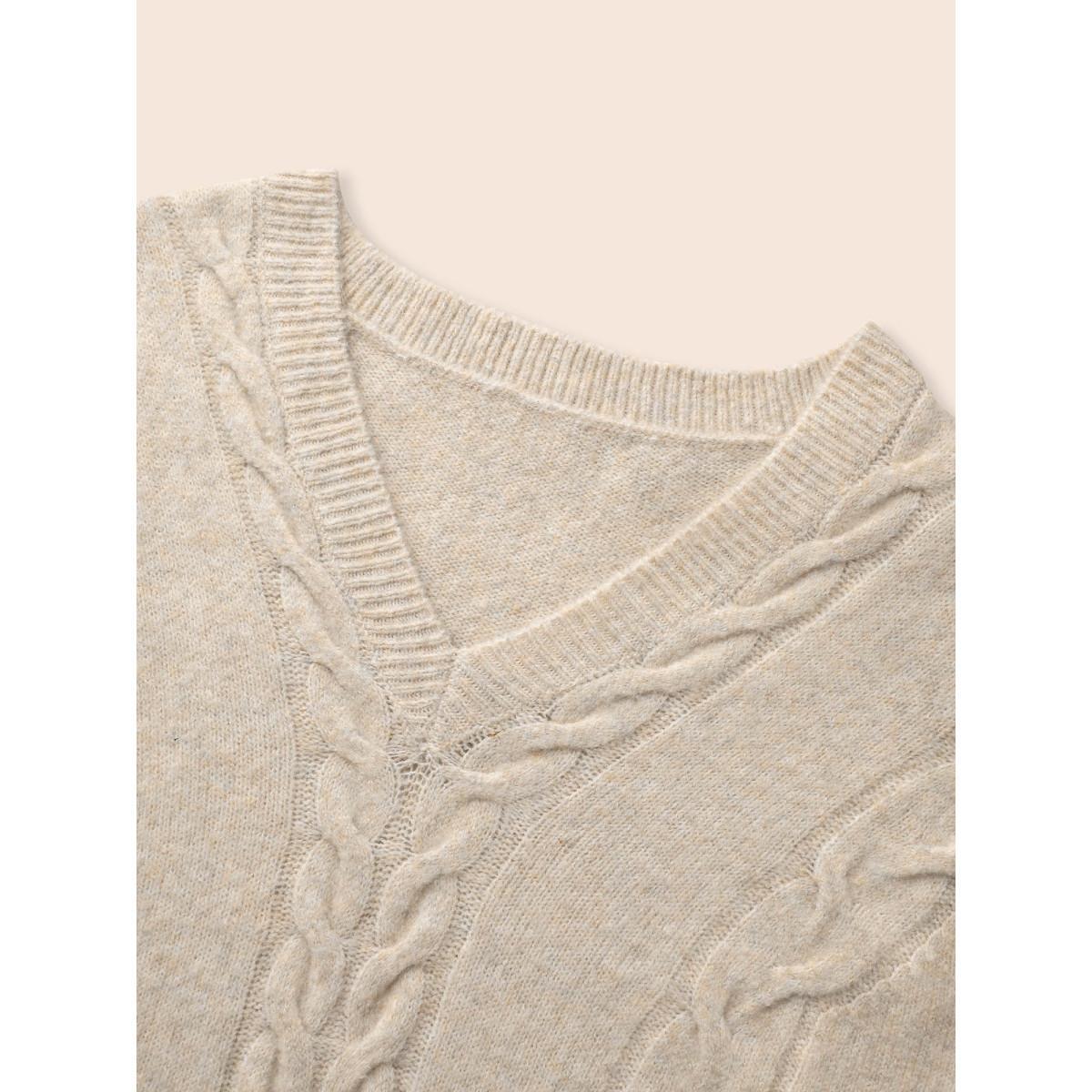 Plus Size Supersoft Essentials Solid Cable Knit Puff Sleeve Pullover Apricot Women Casual Long Sleeve V-neck Everyday Pullovers BloomChic 28/5X Product Image