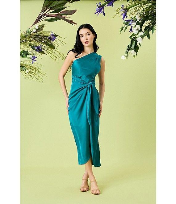 Donna Morgan One Shoulder Tie Waist Draped Skirt Dress Product Image
