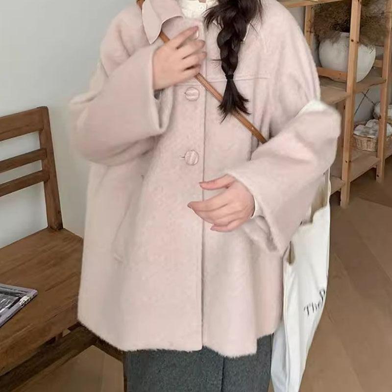 Collar Plain Single-Breasted Coat Product Image