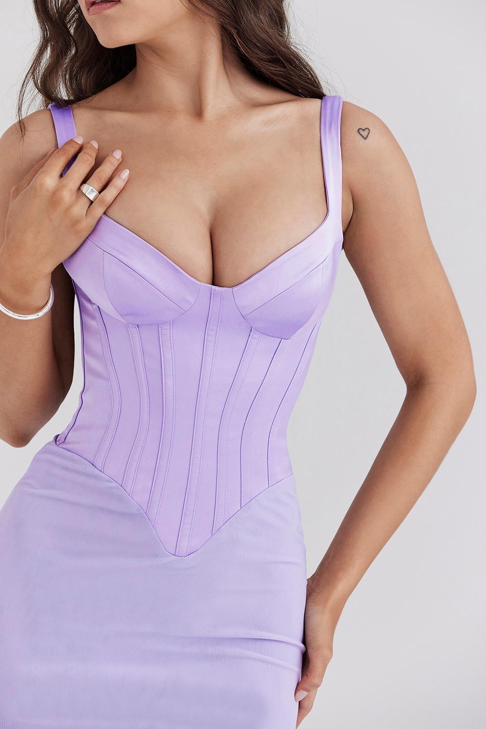 Breeze Orchid Satin Corset Maxi Dress Product Image