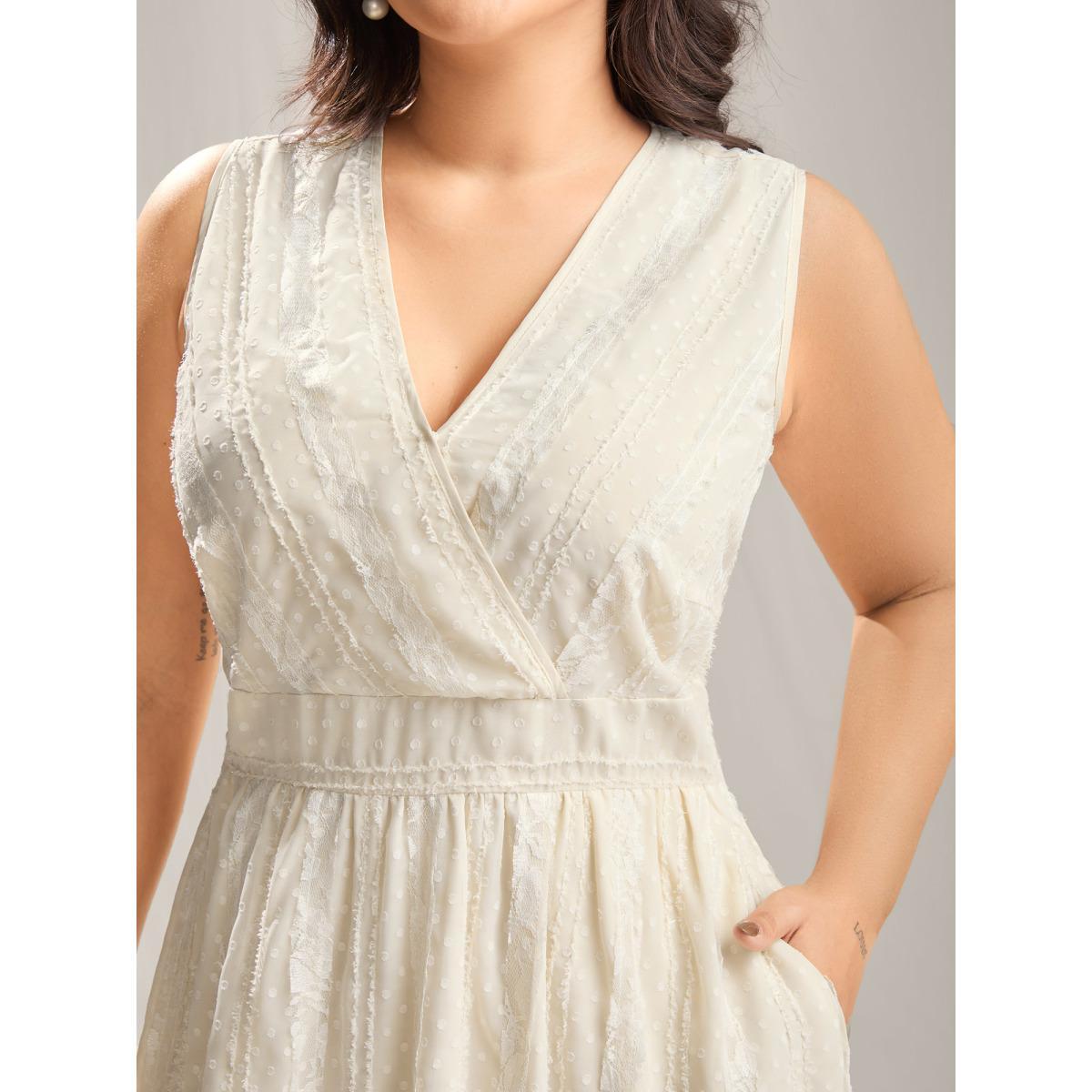 Plus Size Woven Textured Surplice Neck Maxi Dress Apricot Women Overlap Collar Sleeveless Curvy BloomChic 22-24/3X Product Image