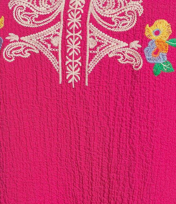 Calessa Plus Size Embroidered Split V-Neck Long Sleeve Tunic Product Image