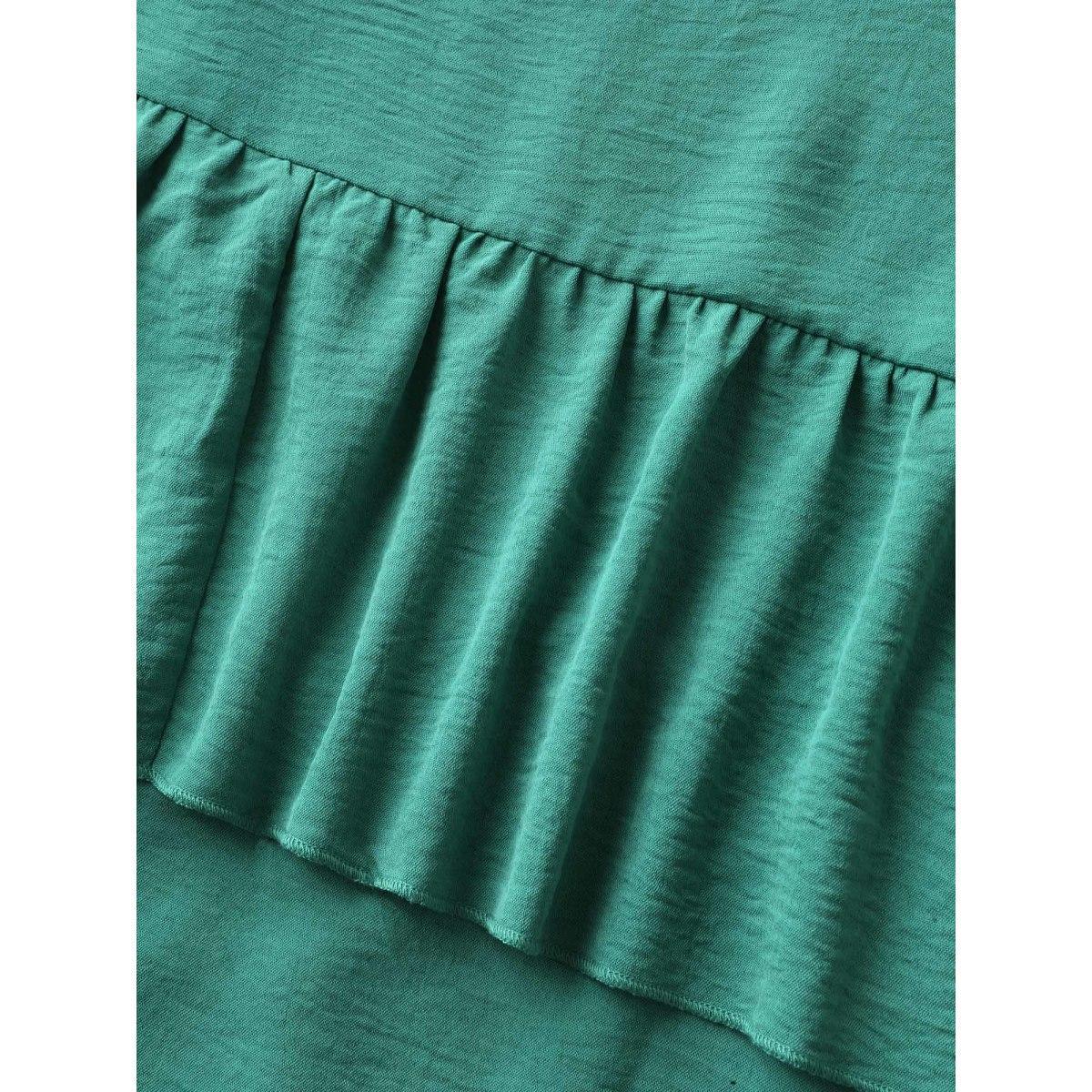 Plus Size Lace Pleated Ruffled Sleeve Midi Dress Emerald Women Round Neck Sleeveless Curvy BloomChic 22-24/3X Product Image