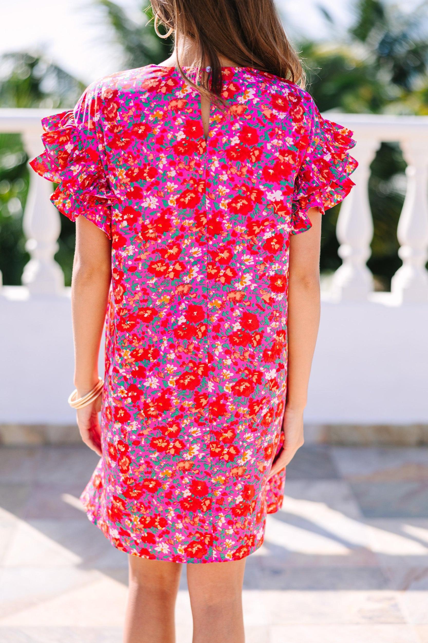 What A Vision Fuchsia Pink Floral Ruffled Dress Female Product Image